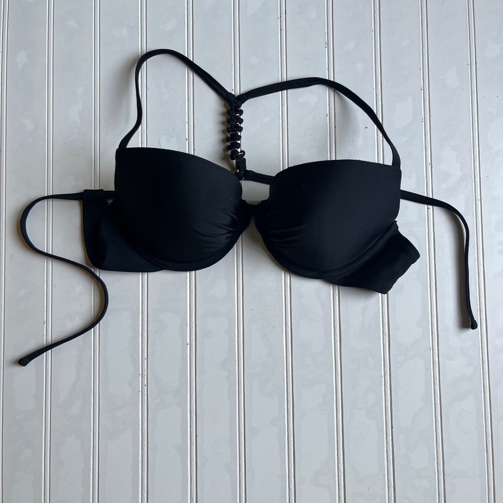 Aerie Black Macrame Braided Racerback Push Up Underwire Bikini Top 34C RN54485
